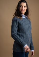 Suéter Feminino Canelado Lã Merino Misto 3574 Azul