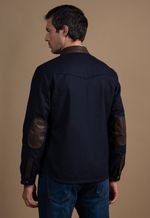 Casaco Lã Batida e Gola de Couro Masculino Azul Marinho