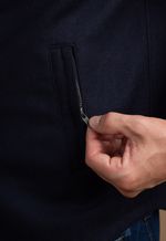 Casaco Lã Batida e Gola de Couro Masculino Azul Marinho
