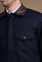 Casaco Lã Batida e Gola de Couro Masculino Azul Marinho