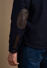 Casaco Lã Batida e Gola de Couro Masculino Azul Marinho