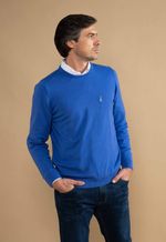 Suéter Algodão Masculino Gola U Azul 