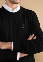 Suéter Algodão Masculino Gola U  Preto