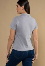 Camisa Polo Piquet Feminina Cinza Claro