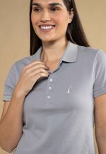 Camisa Polo Piquet Feminina Cinza Claro