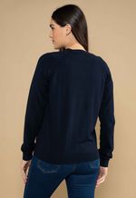 Suéter Algodão Feminino Gola U Azul Marinho