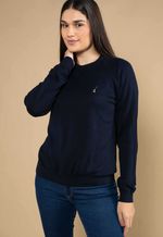 Suéter Algodão Feminino Gola U Azul Marinho