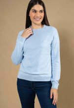 Suéter Algodão Feminino Gola U Azul Gelo