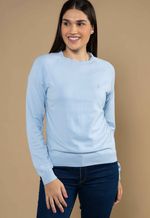 Suéter Algodão Feminino Gola U Azul Gelo