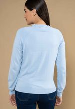 Suéter Algodão Feminino Gola U Azul Gelo