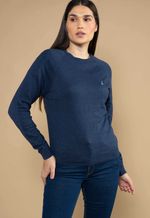 Suéter Algodão Feminino Mescla Gola U Azul Marinho