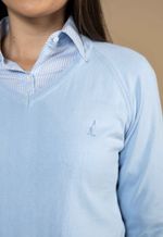 Sueter Algodão Feminino Gola V  Azul Gelo