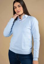 Sueter Algodão Feminino Gola V  Azul Gelo