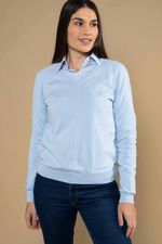 Sueter Algodão Feminino Gola V  Azul Gelo