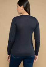 Suéter Feminino Argyle Azul Marinho e Areia Natural