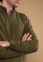 Suéter Masculino V Lã Merino Misto 5168 Verde Musgo