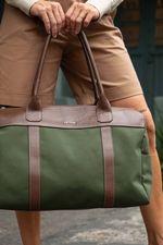 Mala França Lona e Couro Verde Militar