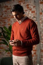 Suéter Algodão Masculino Gola V  Ferrugem