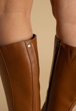 Bota Feminina Couro Granulado Damasco Cano Longo com Zíper Lateral