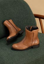 Bota Feminina Couro Liso Caramelo com Zíper Lateral