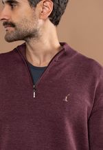 Suéter Masculino Gola Alta com Zíper Vinho Mescla