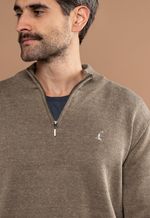 Suéter Masculino Gola Alta com Zíper Bege Mescla