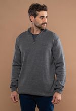 Suéter Masculino Gola Alta com Zíper Cinza Grafite Mescla