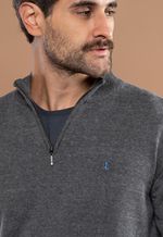 Suéter Masculino Gola Alta com Zíper Cinza Grafite Mescla