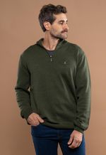 Suéter Masculino Gola Alta com Zíper Verde-Musgo