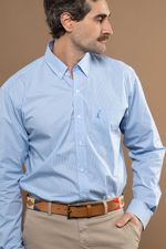 Camisa Justo Masculina Clássica Xadrez Azul-Celeste
