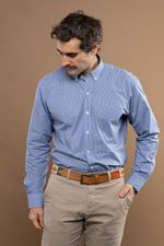 Camisa Justo Masculina Clássica Microxadrez Azul-Claro