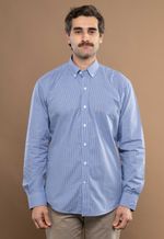 Camisa Justo Masculina Clássica Microxadrez Azul-Claro
