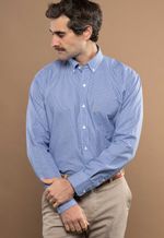 Camisa Justo Masculina Clássica Microxadrez Azul-Claro
