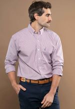 Camisa Justo Masculina Clássica Listrada Bordô