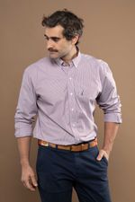 Camisa Justo Masculina Clássica Listrada Bordô