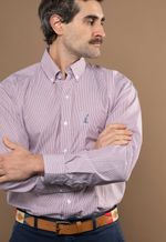 Camisa Justo Masculina Clássica Listrada Bordô