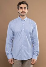 Camisa Justo Masculina Clássica Listrada Azul-Claro