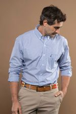 Camisa Justo Masculina Clássica Listrada Azul-Claro