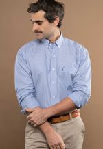 Camisa Justo Masculina Clássica Listrada Azul-Claro