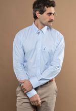 Camisa Justo Masculina Clássica Listrada Azul-Celeste