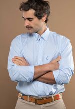 Camisa Justo Masculina Clássica Listrada Azul-Celeste