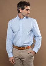 Camisa Justo Masculina Custom Listrada Azul-Celeste