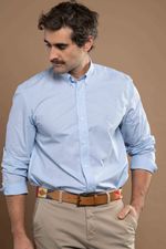 Camisa Justo Masculina Custom Listrada Azul-Celeste