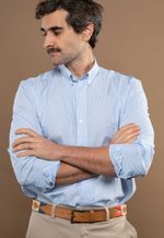Camisa Justo Masculina Custom Listrada Azul-Celeste