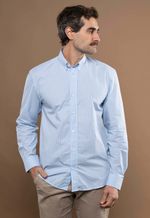 Camisa Justo Masculina Custom Listrada Azul-Celeste