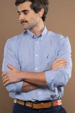 Camisa Justo Masculina Custom Listrada Azul-Claro
