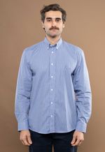 Camisa Justo Masculina Custom Microxadrez Azul-Claro