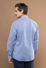 Camisa Justo Masculina Custom Microxadrez Azul-Claro
