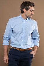 Camisa Justo Masculina Custom Xadrez Azul-Celeste