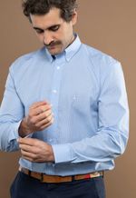 Camisa Justo Masculina Custom Xadrez Azul-Celeste